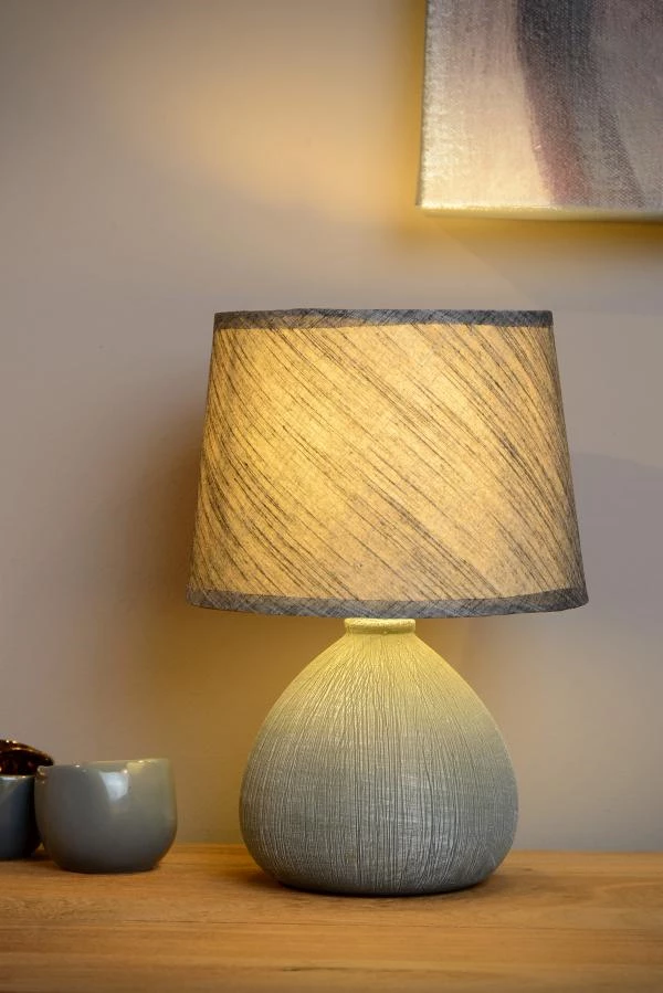 Lucide RAMZI - Lampe de table - Ø 18 cm - 1xE14 - Gris - ambiance 1